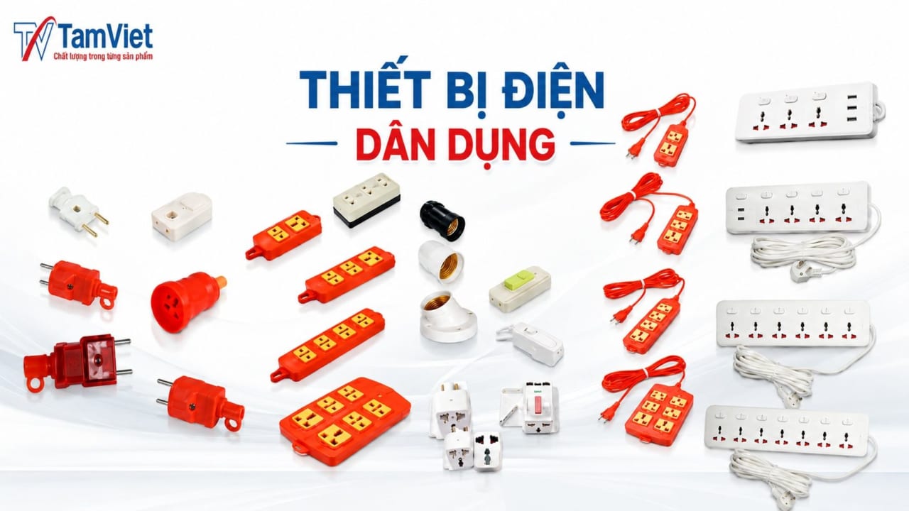 Thiết bị điện dân dụng mang đến giải pháp kết nối và cấp nguồn điện an toàn cho nhiều không gian sử dụng khác nhau. Với đa dạng chủng loại như phích cắm, ổ cắm, công tắc và phụ kiện điện, sản phẩm đáp ứng tốt nhu cầu sinh hoạt và làm việc hàng ngày.